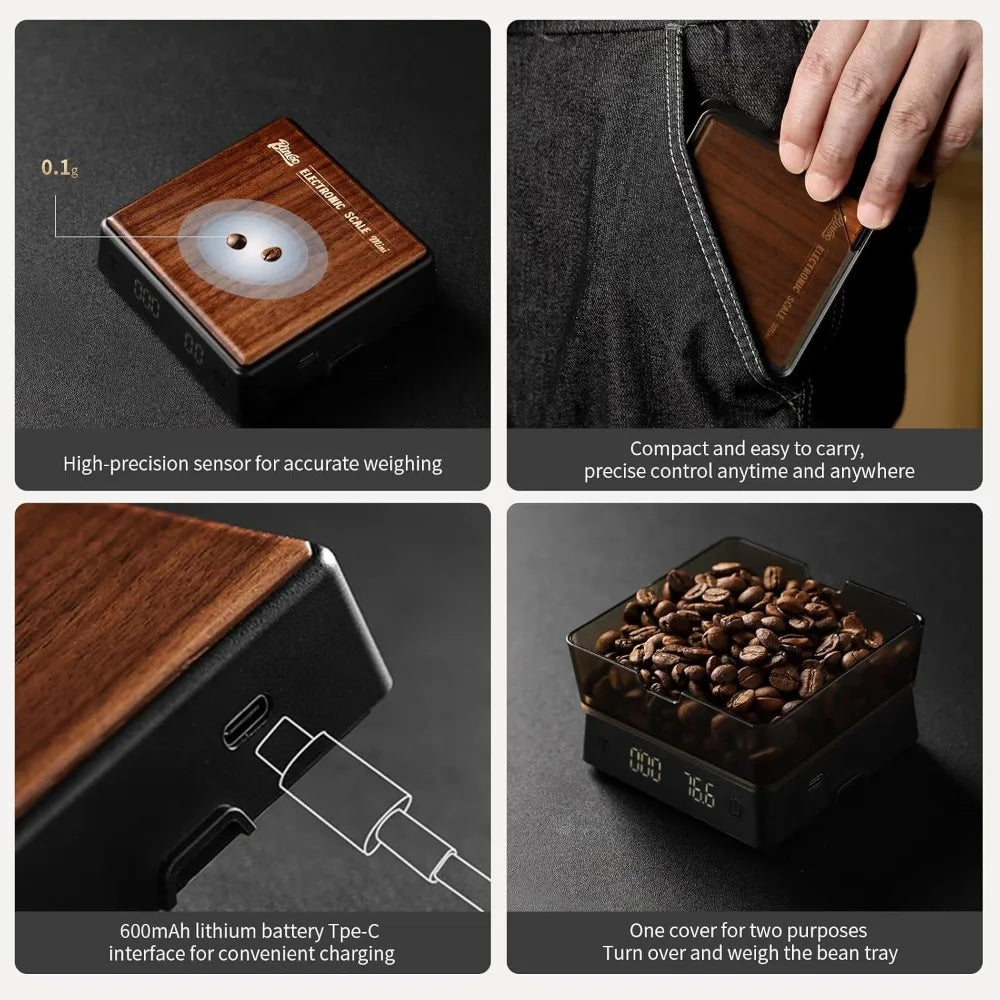 Mini Coffee Digital Scale with Timer, Compact Digital Scale for Precision Brewing,Rechargeable Kitchen Electronic Scale