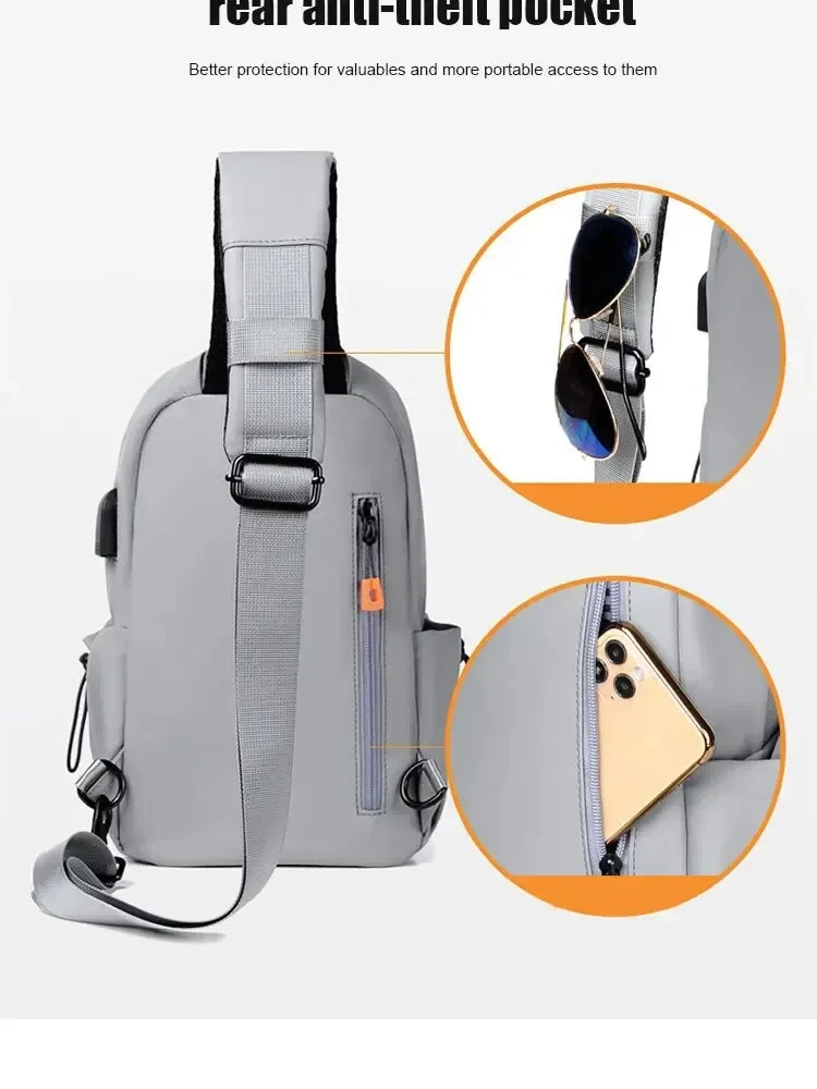 New Men's And Children's Chest Bag Waterproof Trend Simple Usb Charging Solid Color Multifunctional Messenger Bag Shoulder Bag