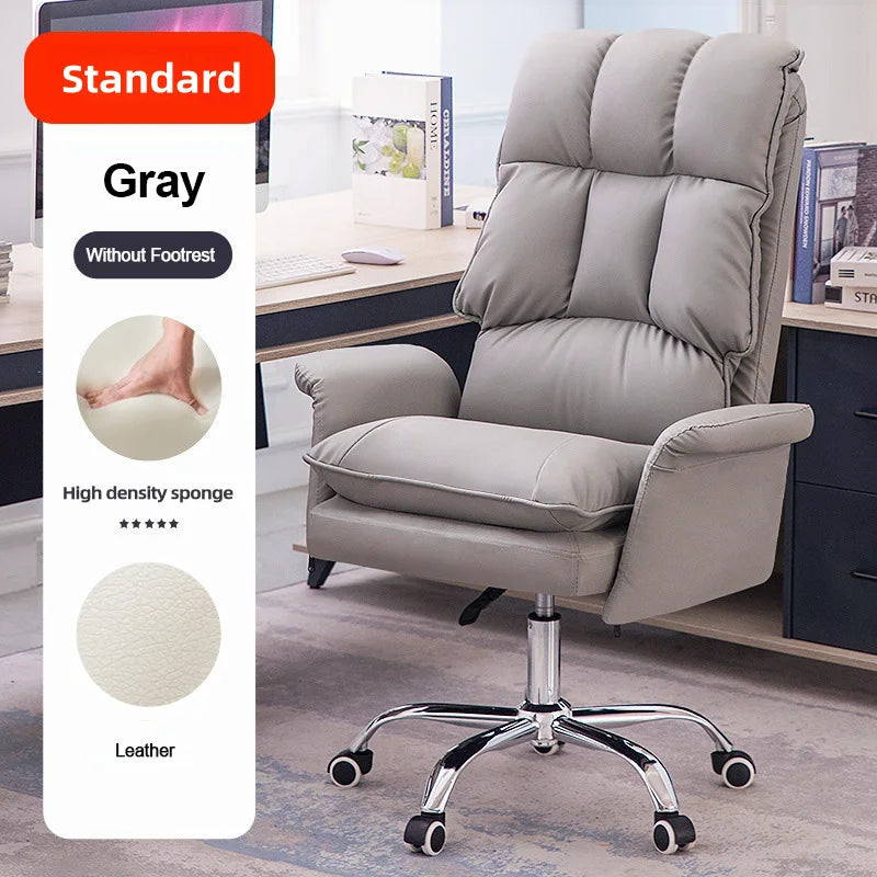 Boss Computer Chair Home Office Computer Sofa High Backrest PU Leather Ergonomic Reclining Swivel Seat for Home Study Backrest