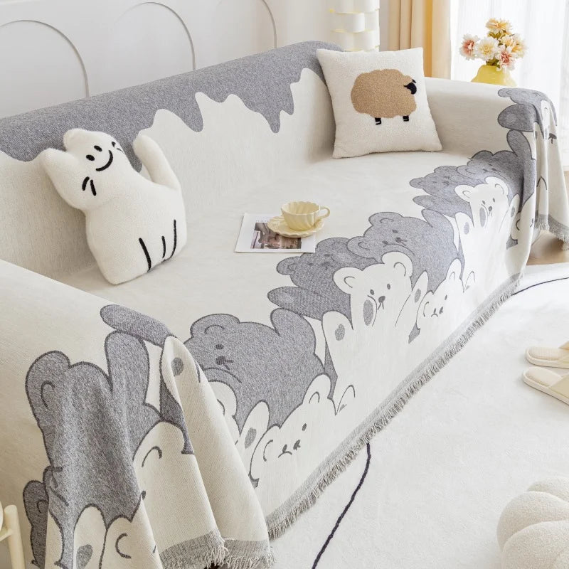 Soft Chenille Sofa Cover Anti-slip Full Coverage Throw Blanket, Nordic Ins Style All-Season Couch Protector