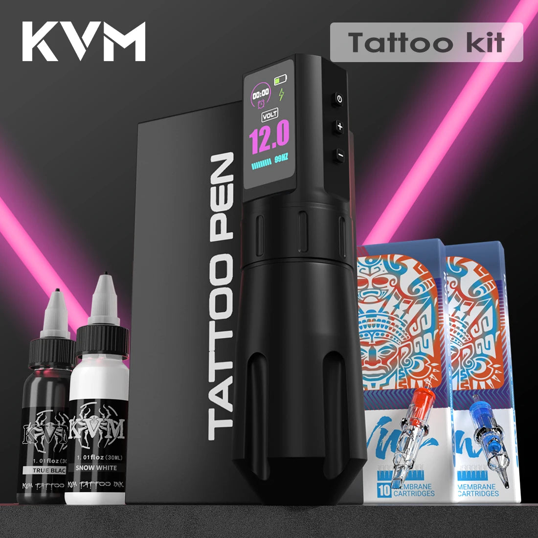 KVM Wireless Tattoo Pen Kit Tattoo Gun Kit Dual Mode Direct Drive IPS Screen Timer Function Battery 1800mAh Tattoo Machine Kit