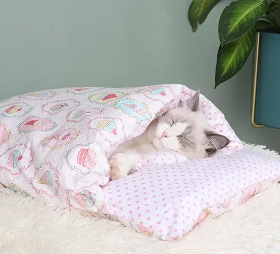 Kawaii Removable Cats Bed House Home Supplies Products for Adult Cats Large Pet Dog Bed Cat's House Cave Comfortable  Food Cute