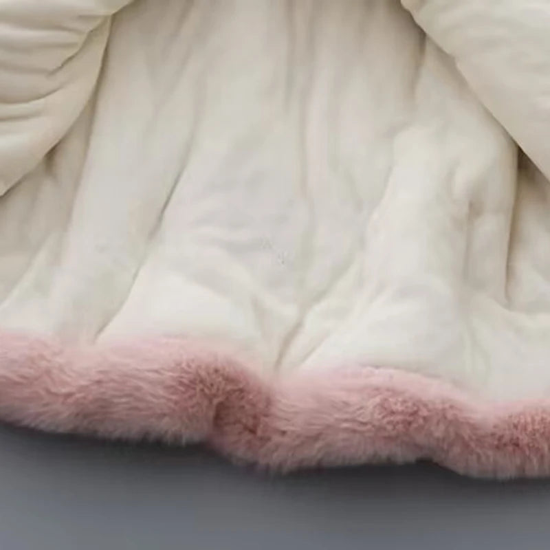 Winter Girls Coat Super Warm Mink Fur Padded Thickened Long Sleeve Hooded Coats Baby Kids Children Jacket Plush Outerwear