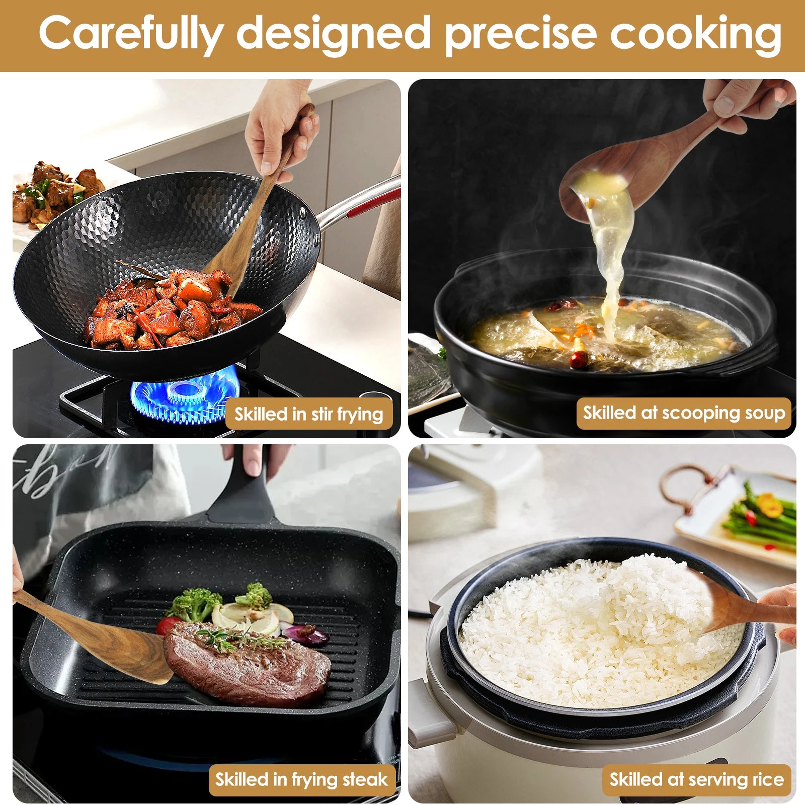 Wood Utensil Set  and Utensils Holder Kitchen Cooking Stainless Steel Utensil Set Practical Cookware Kit for Home Everyday Use