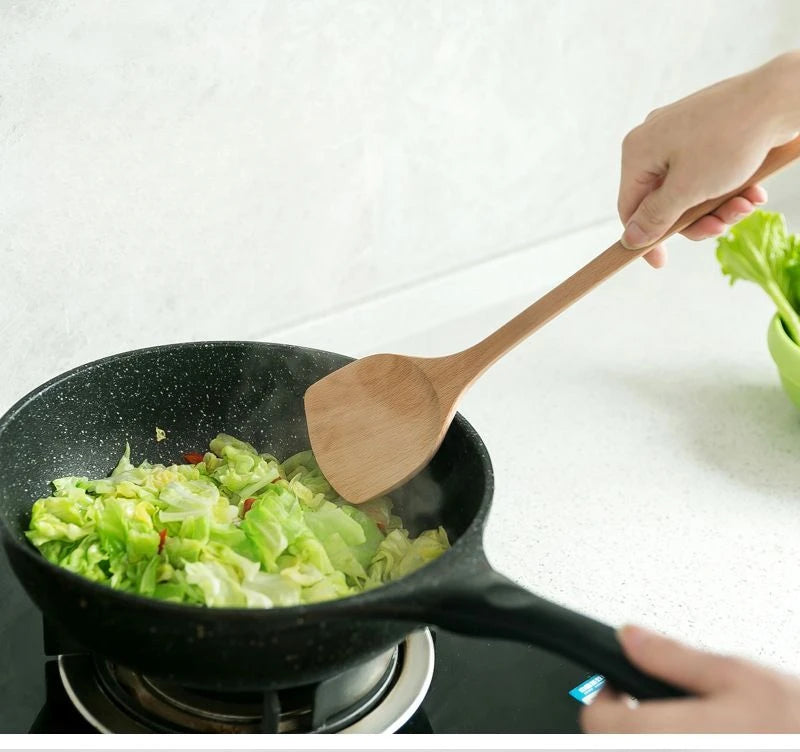 Lacquerless wooden spatula non-stick pan special high temperature household long handle wooden spoon solid wood kitchen utensils
