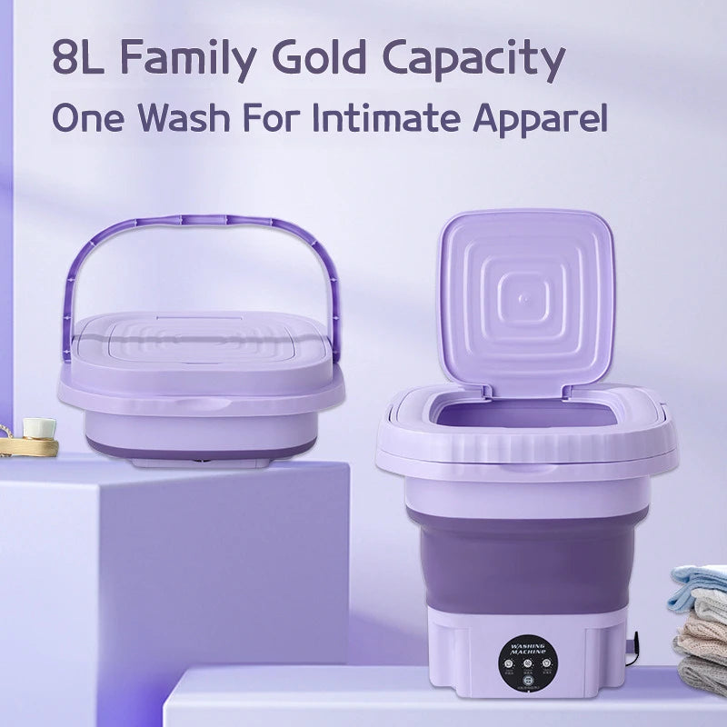 8L Portable Folding Washing Machine - Compact Bucket for Clothes, Socks & Underwear Cleaning, Ideal for Travel & Home Use