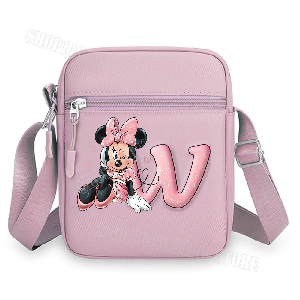 Mickey Minnie Disney Women Pink Shoulder Bag Fashion Mini Oxford Mobile Phone Bag Crossbody Bag Kawaii Ladies Waist Pack Gift