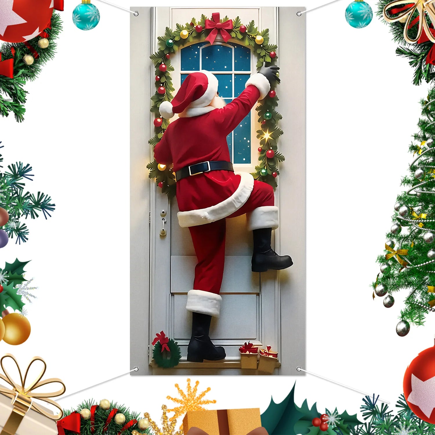1pcs 2D Christmas Theme Door Cover Banner 2026 New Year Living room Decor Xmas Navidad Santa Snowman animals decor Favor Gift
