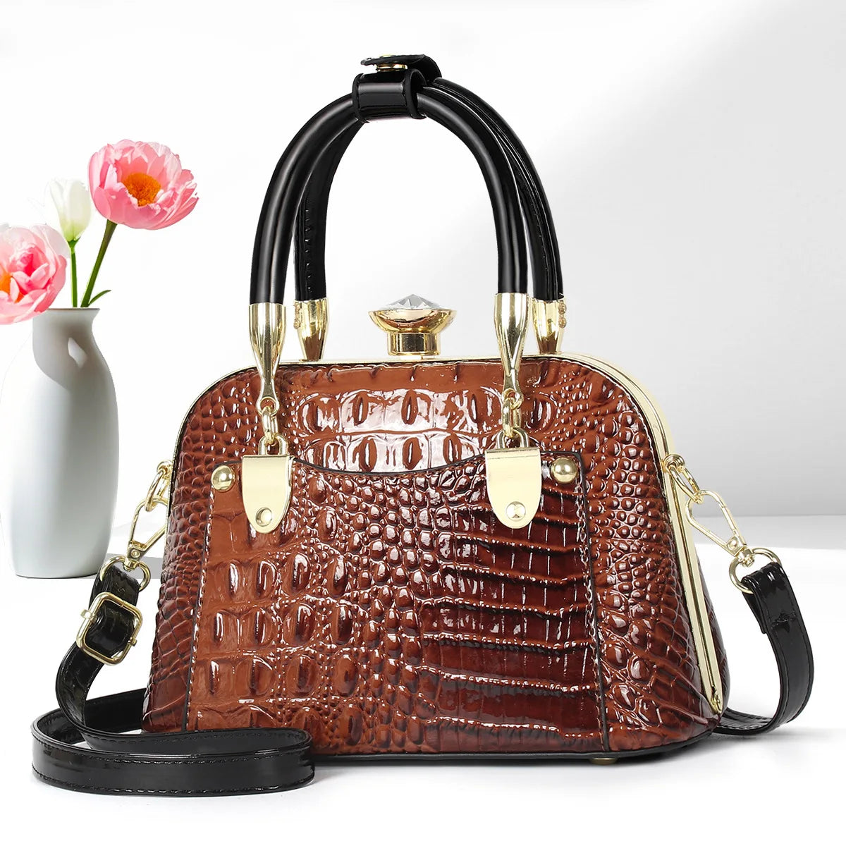 2025 New Luxury Handbags Women Bags Designer Crocodile Pattern Ladies Boston Shoulder Bag High Quality Womens Casual Tote Bag