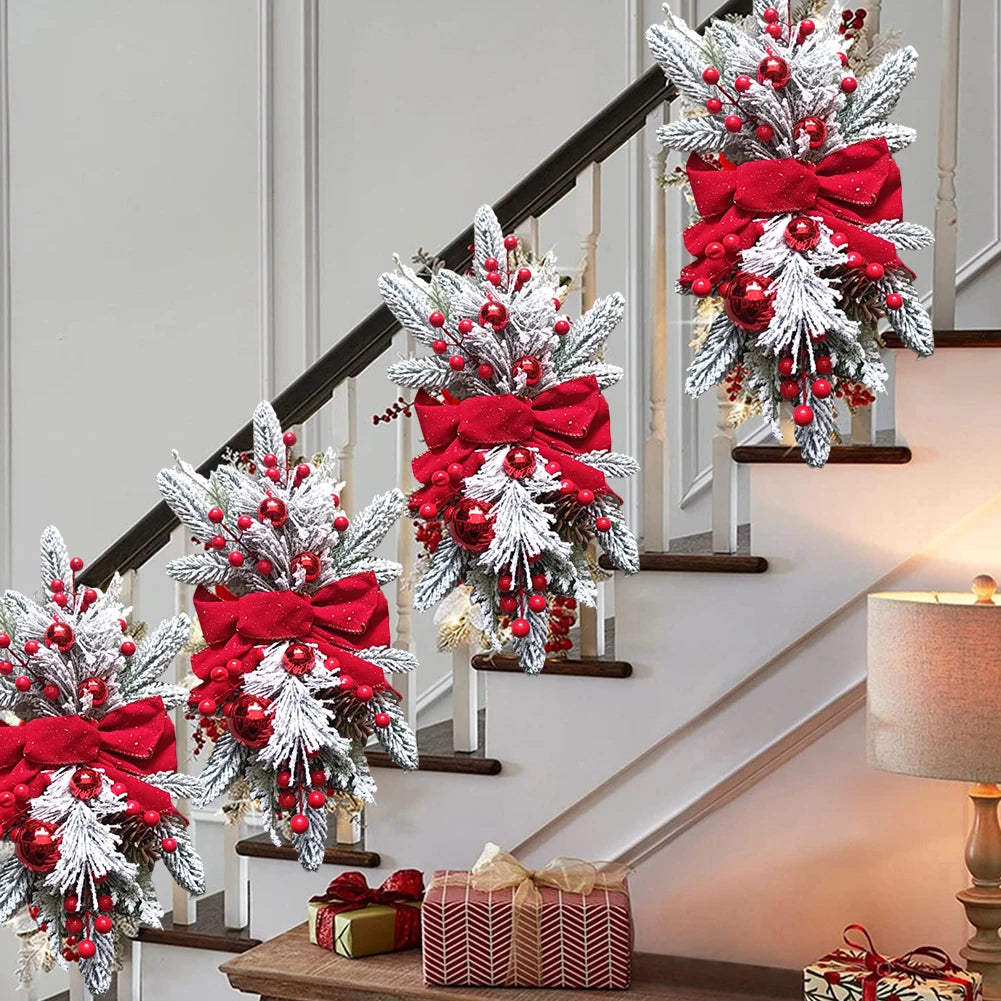 45CM Christmas Wreath Pendant without/with Light Atmosphere Decorative Garland Home Door Window Stairs Decoration Party Supplies