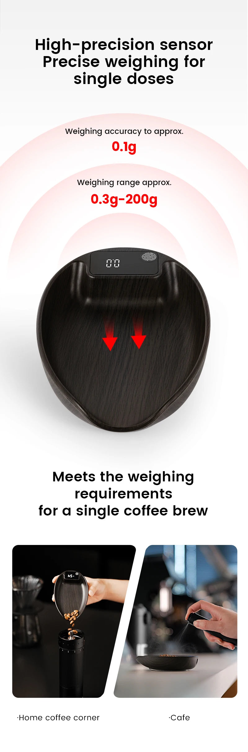 HW-3BOMEBR Coffee Bean Scale and Spray Bottle Kit Espresso Scale 0.1g Precision Mini Coffee Scale ABS Digital Kitchen Scale