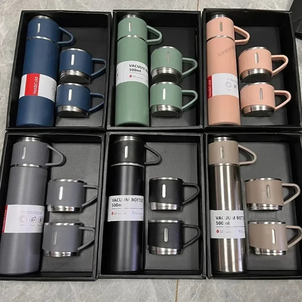 Stainless Steel Vacuum Flask Gift Set Business Style Thermos Bottle Outdoor Travel Insulation Cup for Couple Office Drinkware