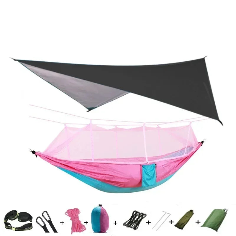 Camping Hammock with Mosquito Net&Rainfly Tent Tarp & Tree Straps,Portable Nylon Hammock Tent for Camping Hiking Backyard Travel