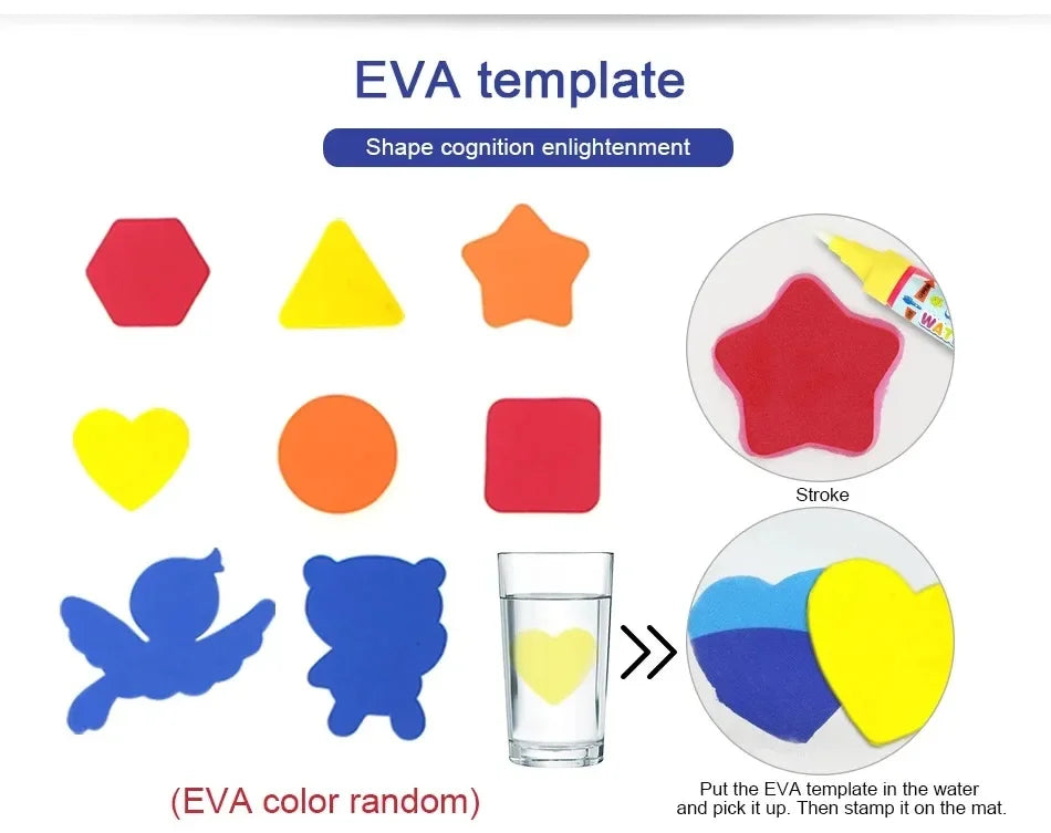 No Mess Kids Water Drawing Mat  Doodle Coloring Board with Magic Pens & Stamps Educational Montessori Toy Gift for Boys Girls