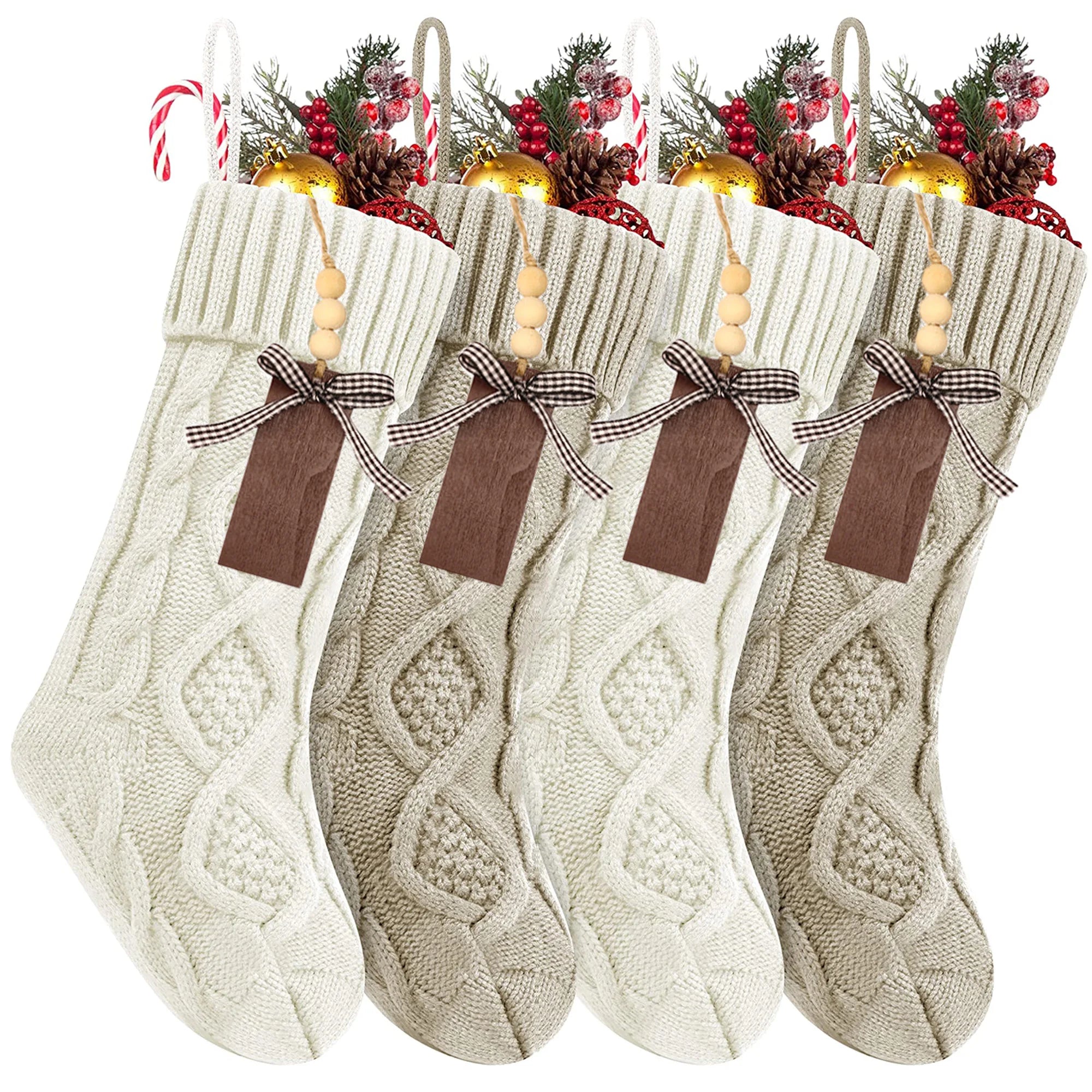 4/6/8PACK Christmas Stockings 18Inches Large Cable Knitted Stocking   Xmas Hanging Stocking Decorations with Name Tags