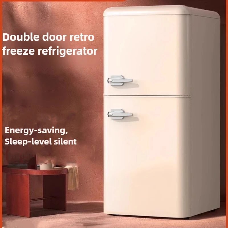Double Door Refrigeration Freezing Mini Small Medium Silent Energy-saving Retro Refrigerators with Handle for Office Home Hotel