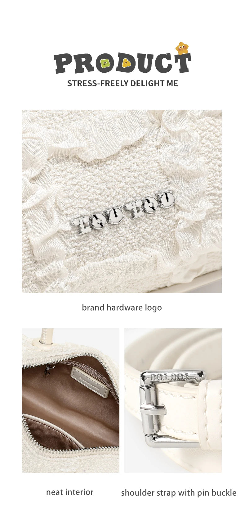 TOUTOU Women Boston Bowling Bag Charm Original Designer Brand White Handbag Adjustable Shoulder Strap Teacher Christmas Gift