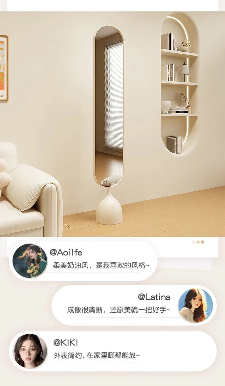 Dressing Mirror Full Body Nordic Household Movable Floor-standing Light Luxury Living Room Rotary Celebrity Explosion Proof Full