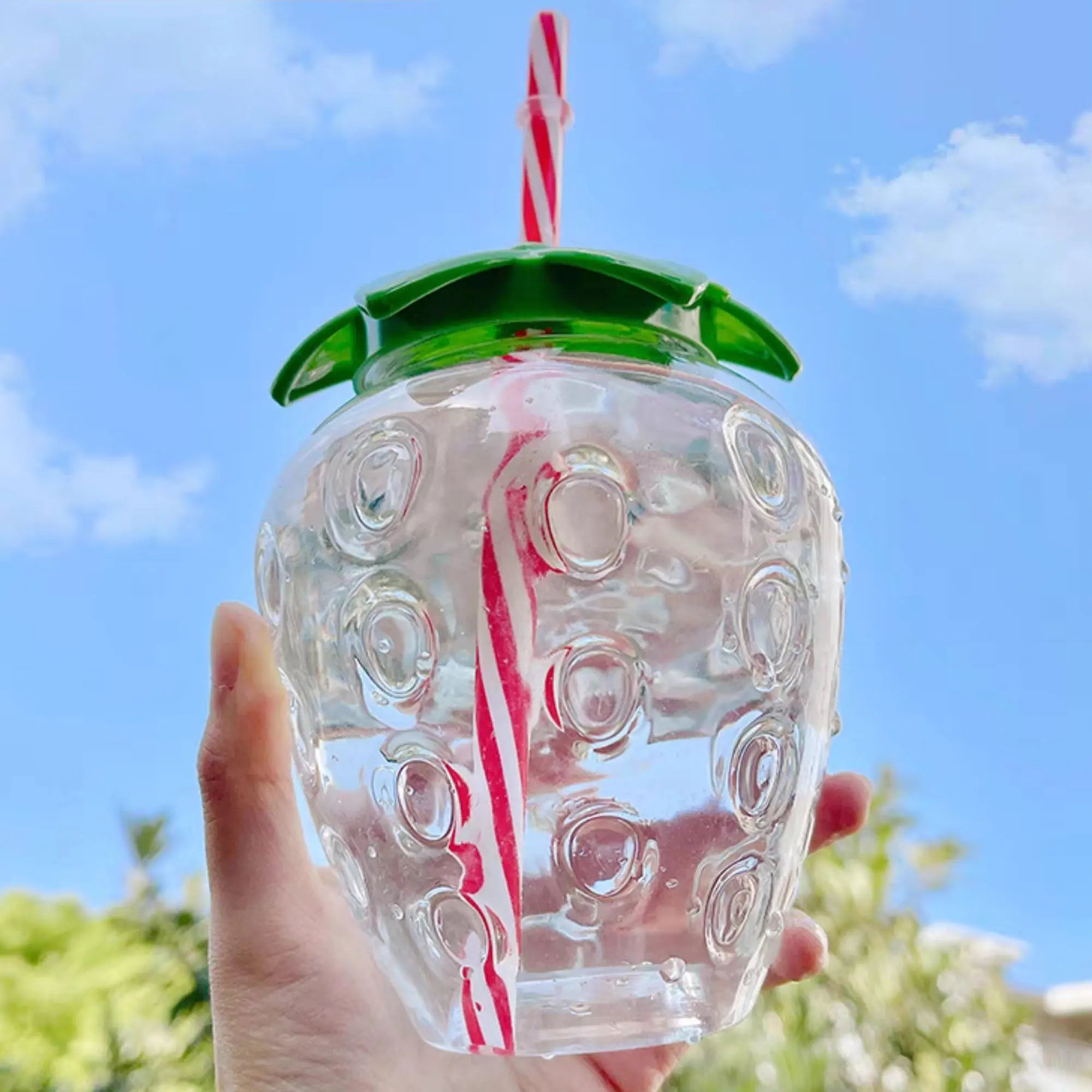 500ml PET Strawberry Shaped Children's Straw Mug Clear Strawberry Juice Mug Cold Water Mug Photography Accessories