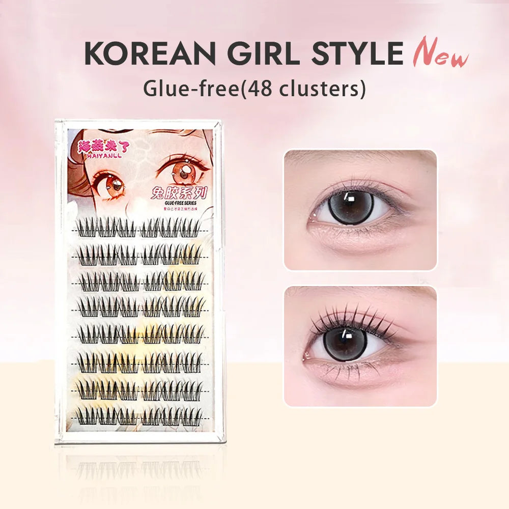 Glue-free False Eyelashes, Fishtail Princess Lazy Eyelashes, Natural Transparent Stem, Reused 48 Clusters Large Capacity