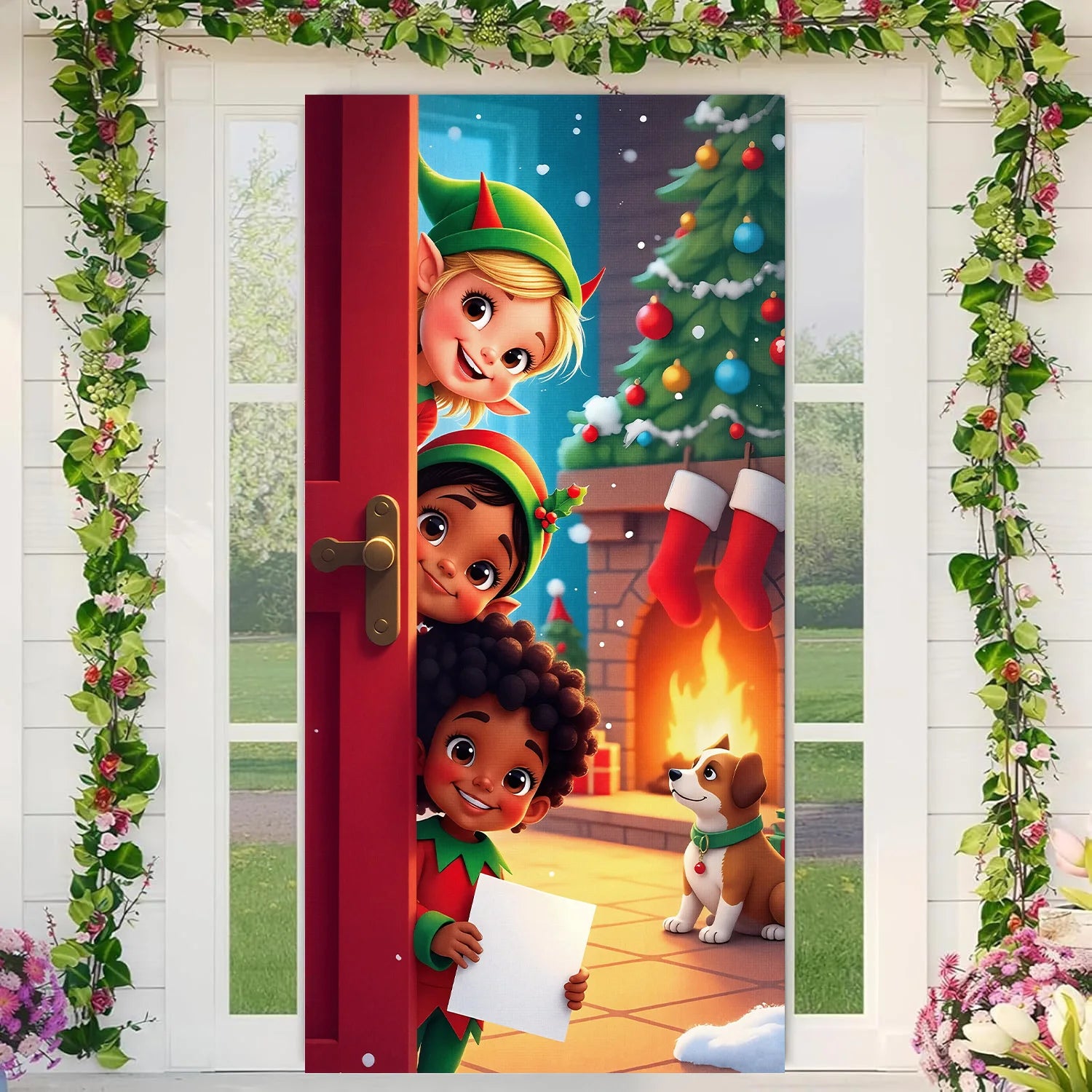 1pcs 2D Christmas Theme Door Cover Banner 2026 New Year Living room Decor Xmas Navidad Santa Snowman animals decor Favor Gift