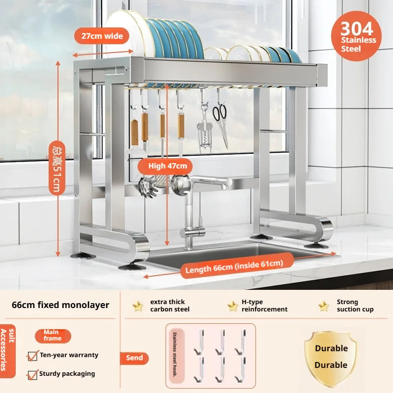 Over Sink Dish Drying Rack Stainless Steel Expandable Drain Bowl Holder Shelf Kitchen Counter Dish Storage Rack Hanger Shelves