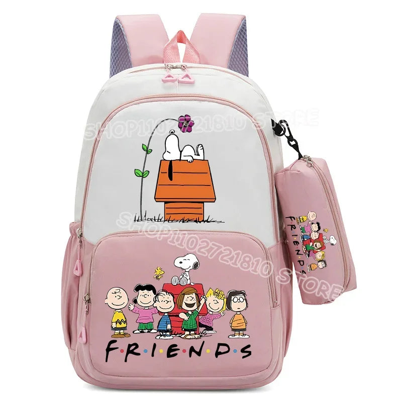 2pcs Snoopy School Bag Boys Girls Large Capacity Water-repellent Student Backpacks High Value Cute Cartoon Print Bookpack Gift