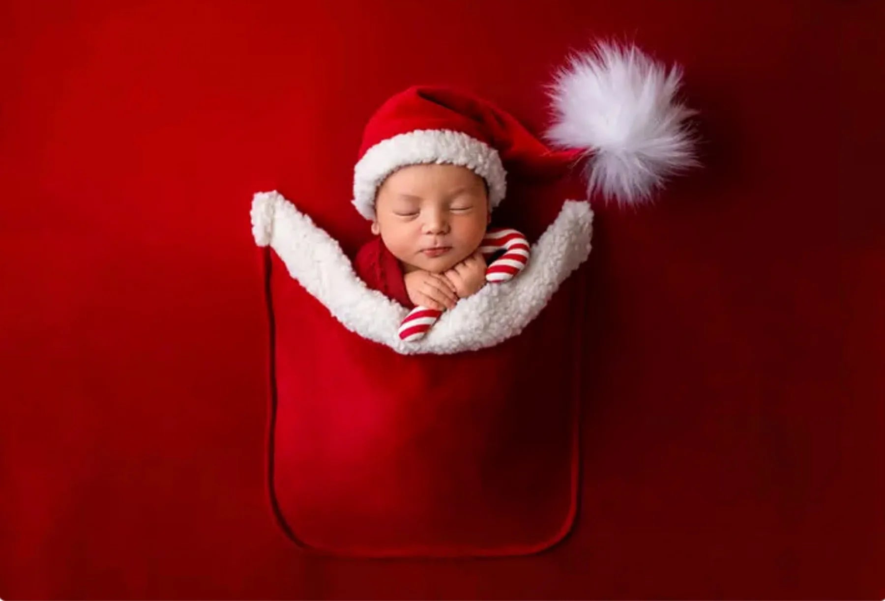 Newborn Photography Clothing Set Christmas Hat+Pocket Background Cloth 2Pcs Infant Studio Baby Photo Prop Accessory Santa Outfit
