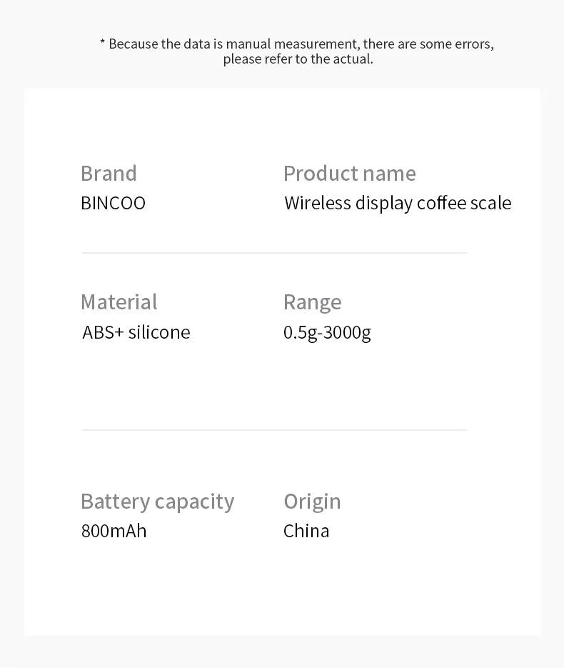 Bincoo Bluetooth Coffee Scale Precision Kitchen MINI Smart Digital Scale Small Electronic Scale Portable Barista Accessories