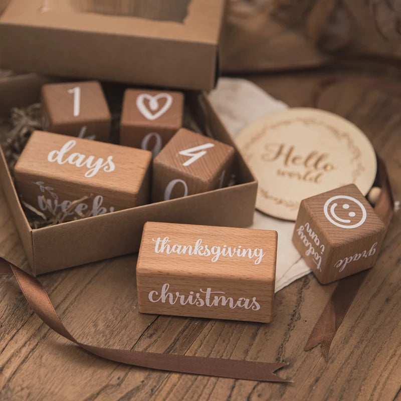 7pcs/set Wooden Baby Month Milestone Digit Record Card Newborn Birthday Gift Souvenir Baby Photo Photography Accessorie With Box