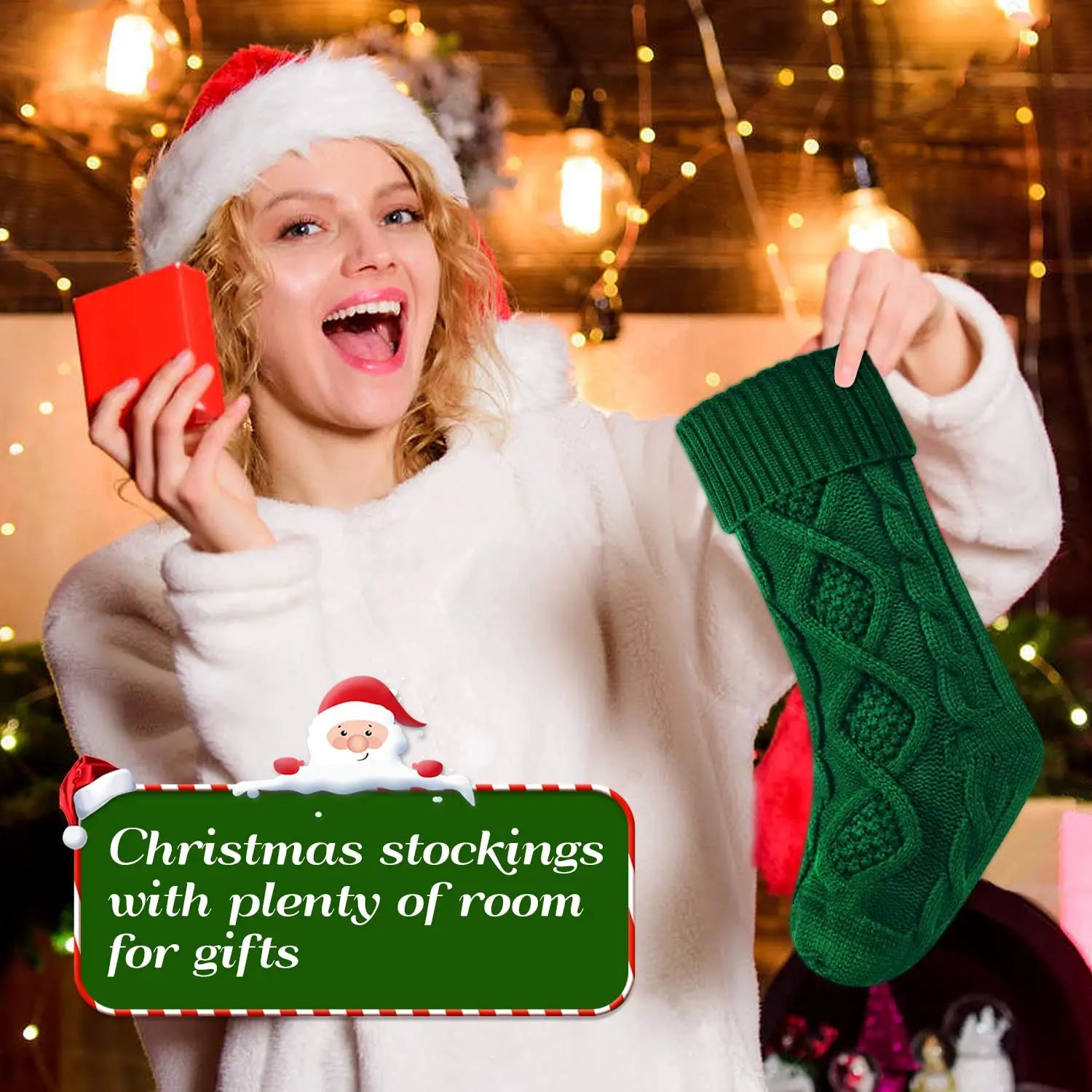 4/6/8PACK Christmas Stockings 18Inches Large Cable Knitted Stocking   Xmas Hanging Stocking Decorations with Name Tags
