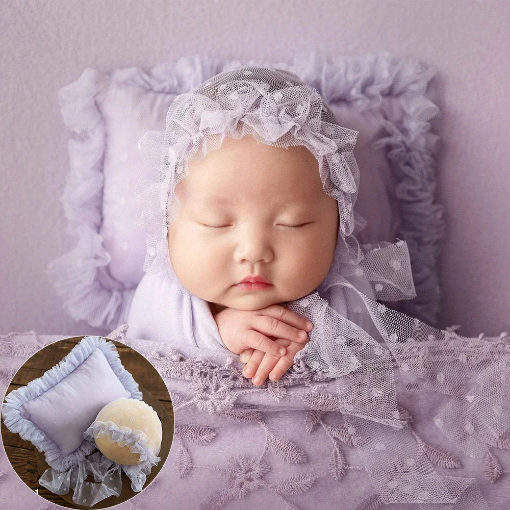 Newborn Photography Props Lace Hat+Pillow 2pcs/Set Baby Posing Props Up Pillows Studio 0-1 Month Infant Photoshoot Accessories