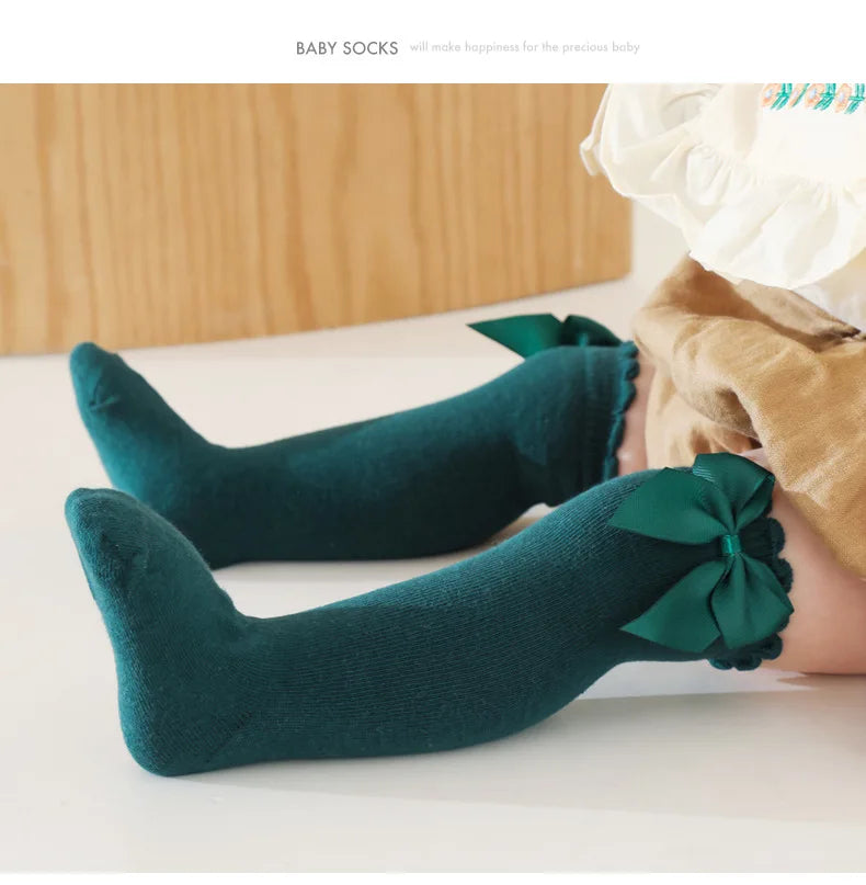 Baby Girls Bow Knee High Socks Cute Kids Girl Student Princess Sock Children Solid Color Cotton Socks Infant Newborn Clothing
