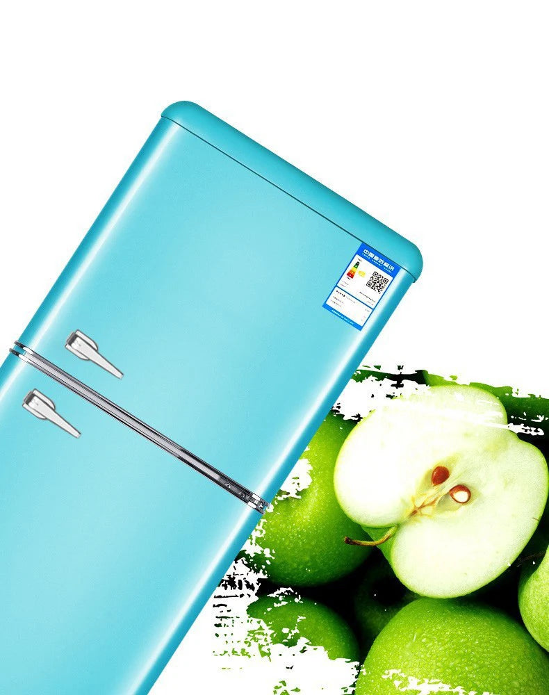 Double Door Refrigeration Freezing Mini Small Medium Silent Energy-saving Retro Refrigerators with Handle for Office Home Hotel