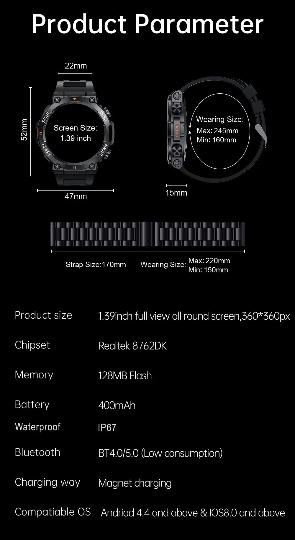 MEVADEN 1.39 Inch HD Bluetooth Call Smart Watch Men Sports Fitness Tracker Heart Monitor 400mAh Smartwatch For Android IOS MD56