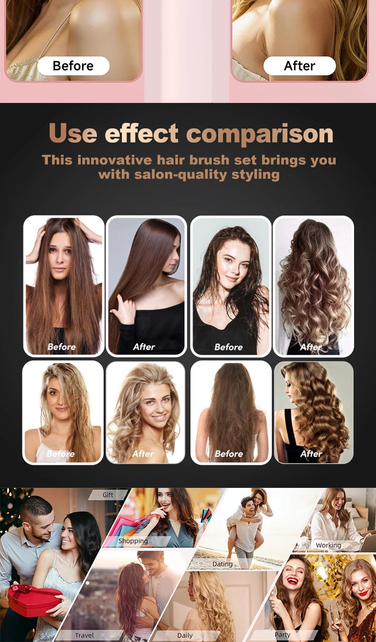 5in1 Hair Dryer Brush Curling Iron Hair Dryer Detachable Auto Wrap Curlers Fast Drying Electric Styling Hair Blower Brush