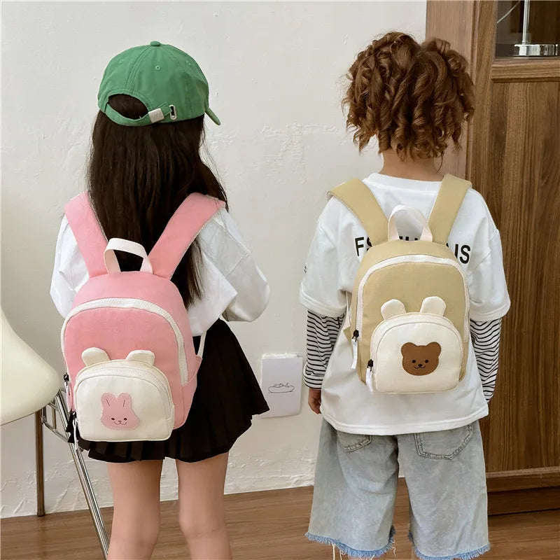 Korean Canvas Kids Backpack Kawaii Children's Handbags for Girl Kindergarten Boy Schoolbag Cartoon Bear Bunny Toddler Bag 2023