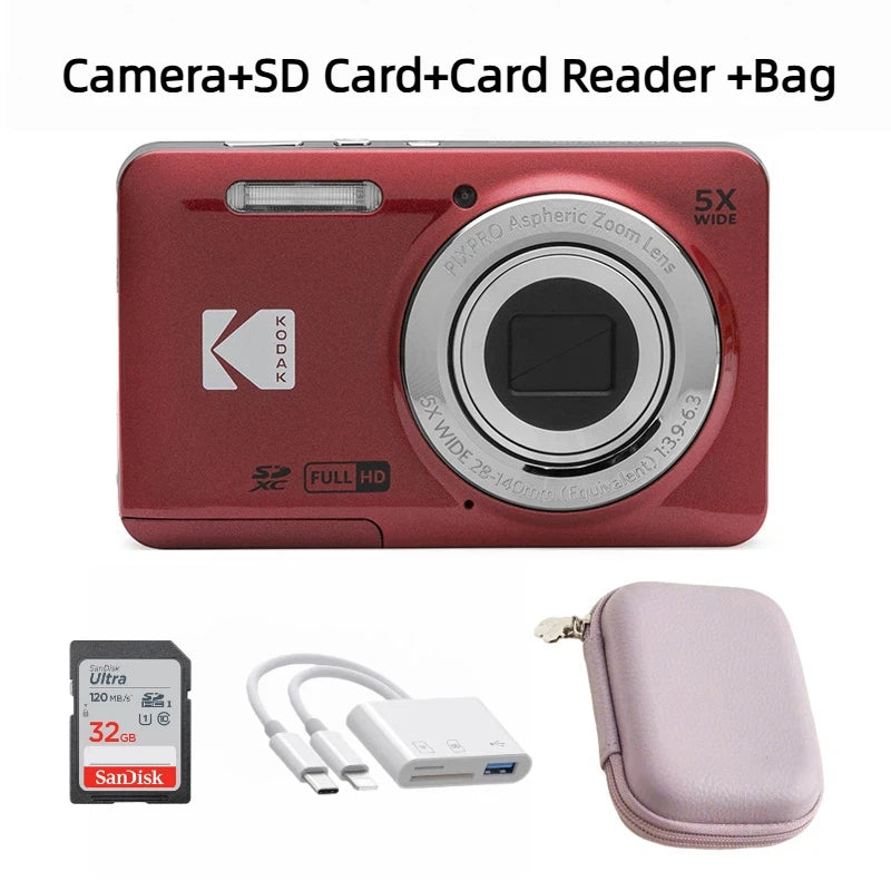 KODAK PIXPRO FZ55-RD 16MP Digital Camera 5X Optical Zoom 28mm Wide Angle 1080P Full HD Video 2.7" LCD Vlogging Camera