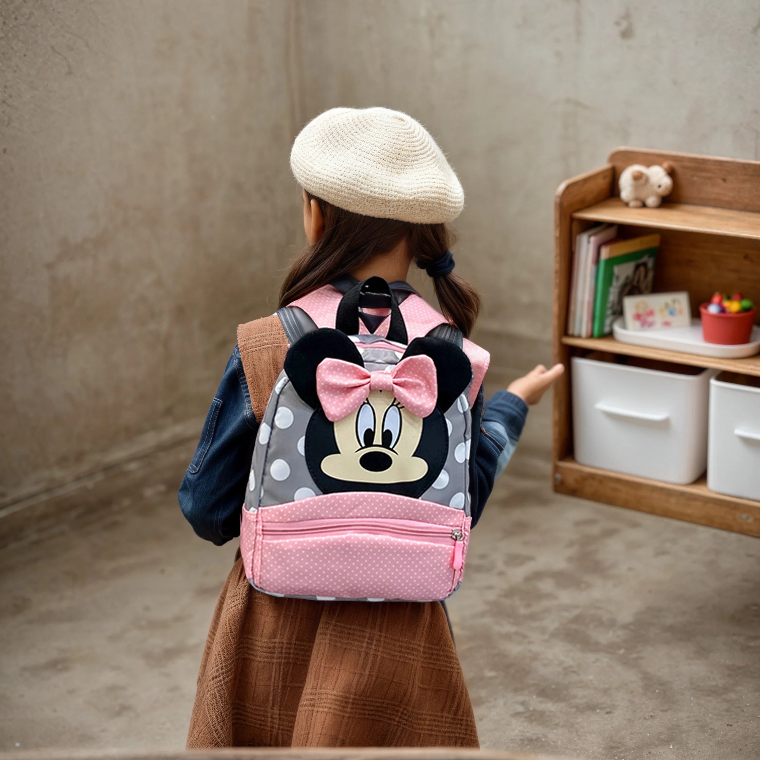 Disney New Backpack 2025 Minnie Schoolbag For Kids Cartoon Kindergarten Schoolbag Kawaii Pink Backpack As a Gift For Children