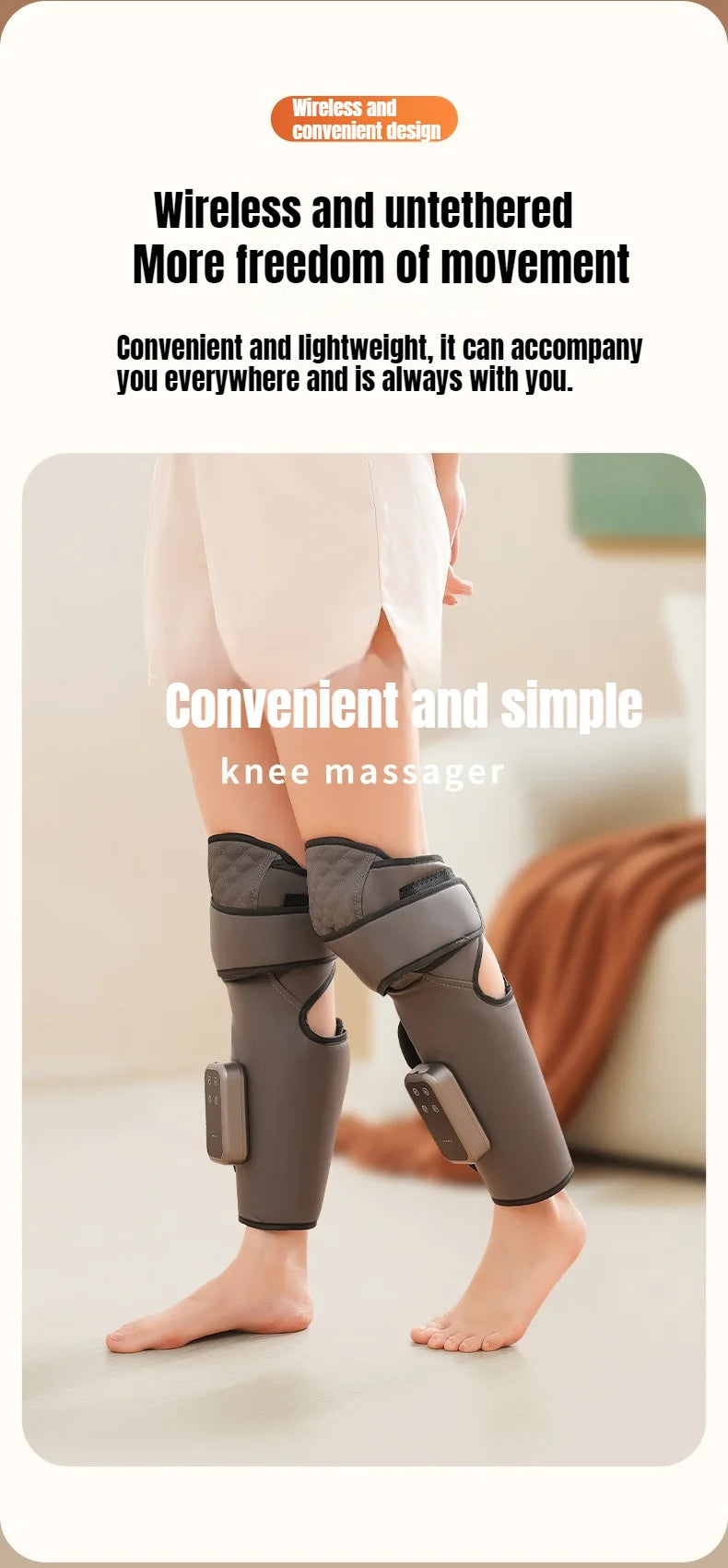 Wireless Knee and Calf Massager Heated Air Pressure 360° Wrap Portable Physiotherapy Device for Cold Legs Joints