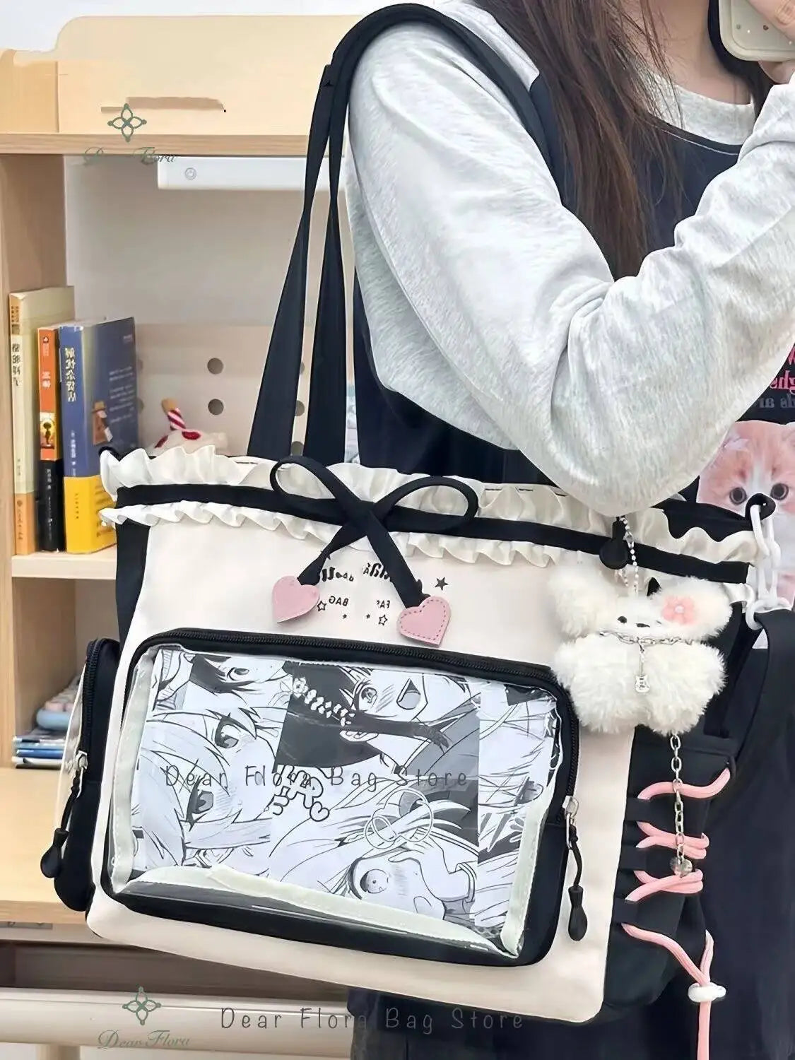 New Y2K Cute Japanese Ita Bag Lolita Girl Transparent Shoulder Tote Bag Large Capacity Crossbody Casual Bag DIY Display Handbags