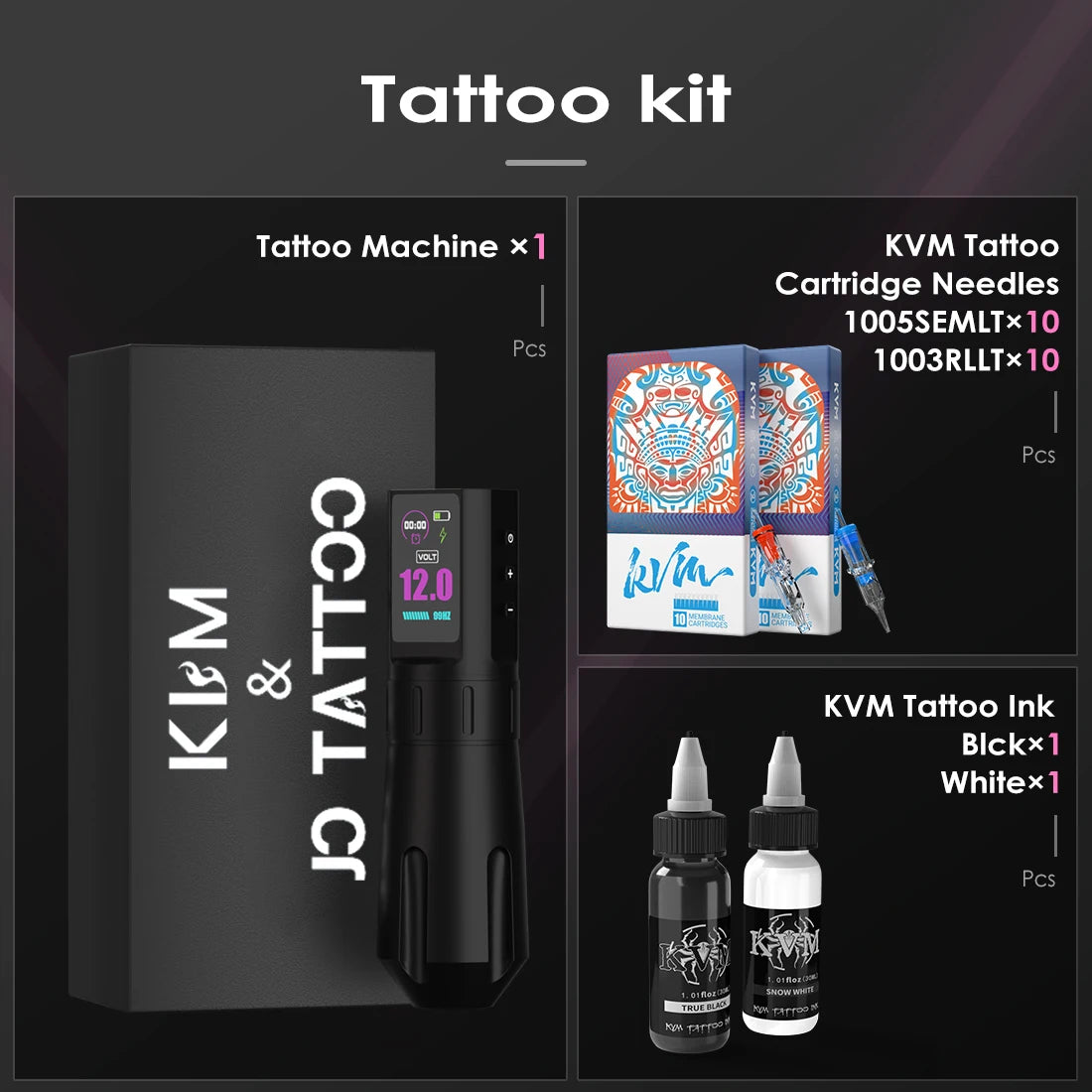 KVM Wireless Tattoo Pen Kit Tattoo Gun Kit Dual Mode Direct Drive IPS Screen Timer Function Battery 1800mAh Tattoo Machine Kit
