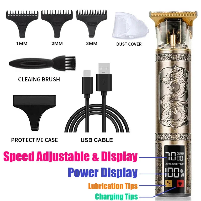 T9 Vintage Hair Clipper Portable Hair Cutting Machine USB Fast Charging Shaver Barber Cordless Hair Trimmer For Men's Barbe