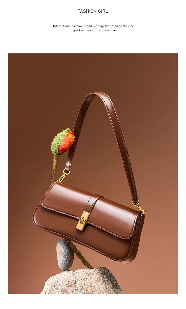 Women's High-End Leather Baguette Armpit Bag Versatile Single Shoulder Crossbody Bag Fashion Accessory for 2025