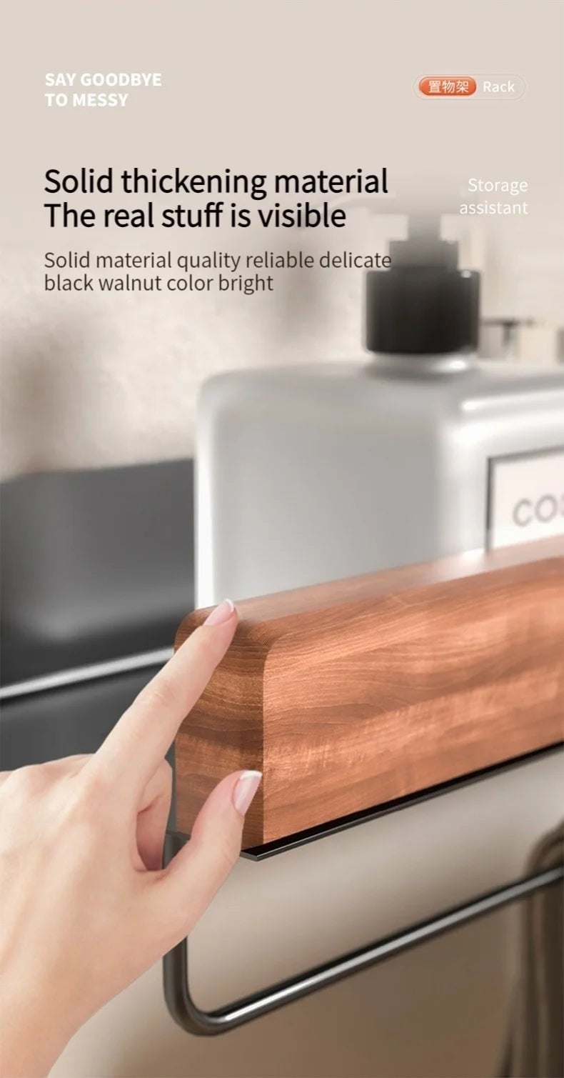 Wood Aluminum material Corner Shelf Shampoo Storage Shelf Shower Wall Rack Bathroom Organizer Bathroom Accessories