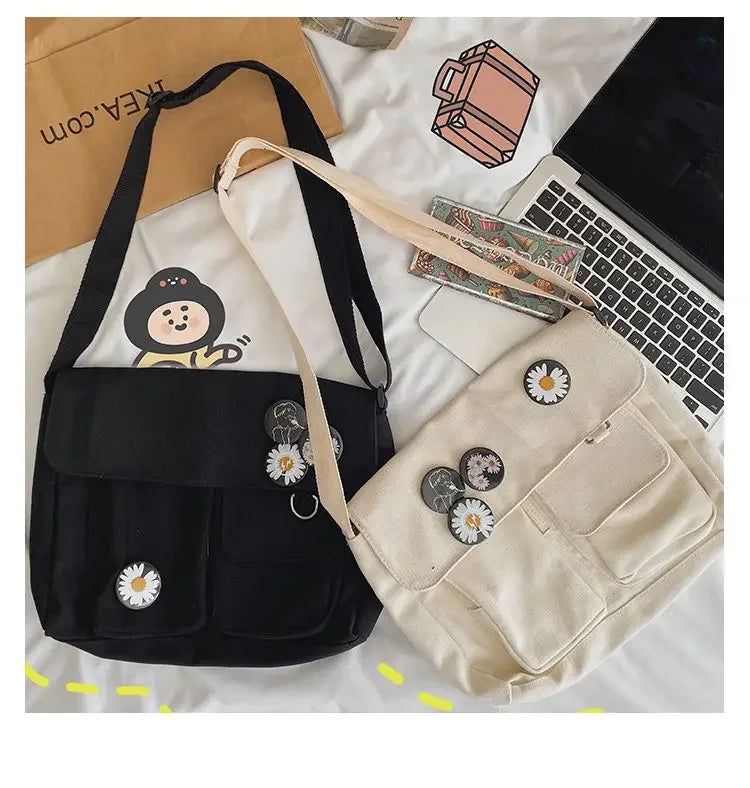 Ladies' Cute and Versatile Canvas Youth Fashion Shoulder Bag Student Large Capacity Crossbody Bag
