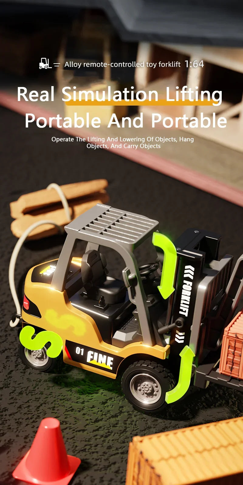 1/64 RC Trucks Alloy Forklift Mini APP 2.4G Rc Cars Remote Control Construction Engineer Vehicle Toys for Boys Adults Kids Gifts
