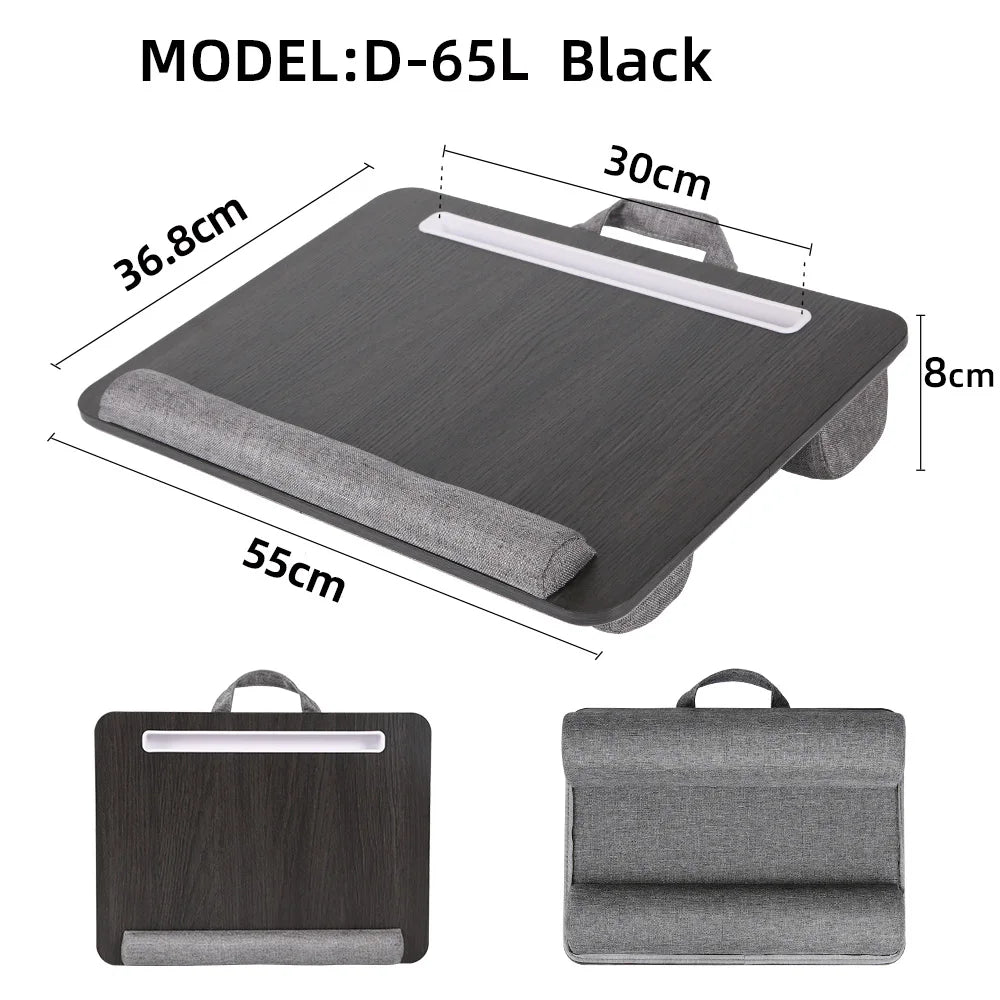 Mumucc Wooden Suspended Bed Study Table, Portable 15 Inch Laptop Desk With Handle, Sponge Cushion AND ABS Slot,Black,Khaki,Brown