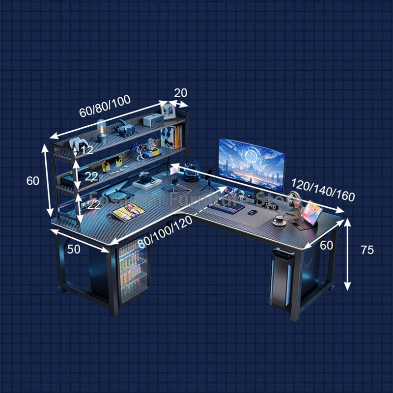 Modern L-Shaped Gaming Work Desk Chair Set Corner PC Table for Room Home Office Computer Desk and Chair Set Furniture with Shelf