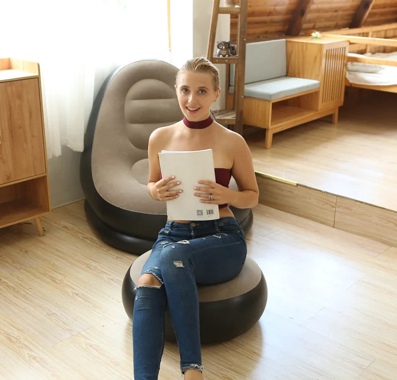 Inflatable Sofa With Foot Pad Lazy European and American Style Flocking Bed Outdoor Furniture Portable Single Sofa Couch Chair